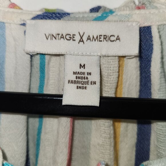 Vintage America Embroidered Striped Boho Top M Cotton/Viscose 4190 - Picture 4 of 9